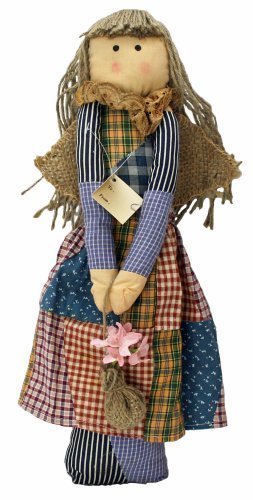 Rag Doll 17 Inches, Modest Country Girl Holding Pouch Full of Pink Flowers