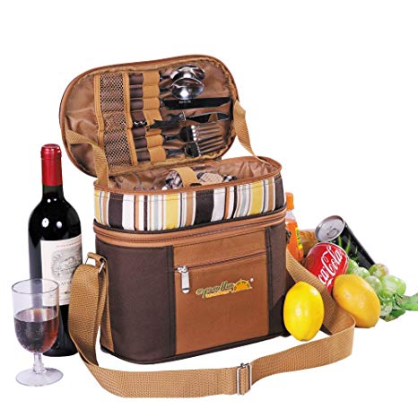 APOLLO WALKER Picnic Baskets Tote for 2 Person with Insulation Layer Suitable for Picnic,Outdoor Activities(Coffee)