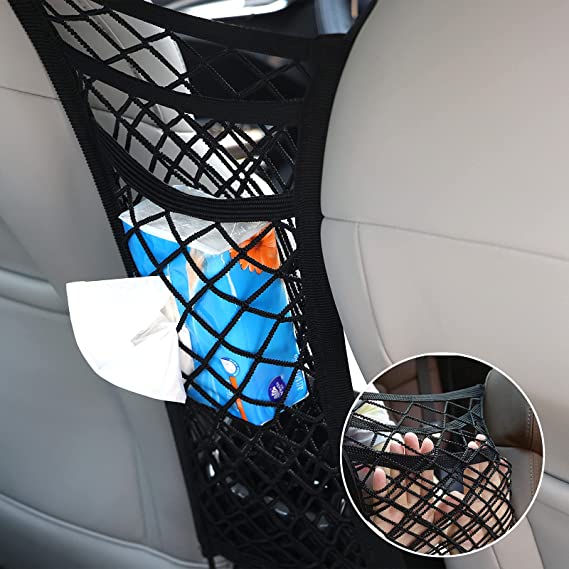 3-Layer Car Mesh Organizers Between The Seats for Bag Holder Car Storage Organizer,Car Net Barrier for Pets Kids,Driver Storage Netting Pouch