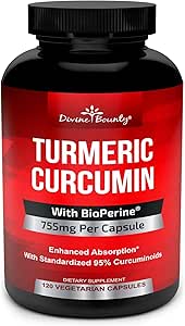 Turmeric Curcumin with BioPerine Black Pepper Extract - 755mg per Capsule, 120 Veg. Capsules - GMO Free Tumeric, Standardized to 95% Curcuminoids for Maximum Potency