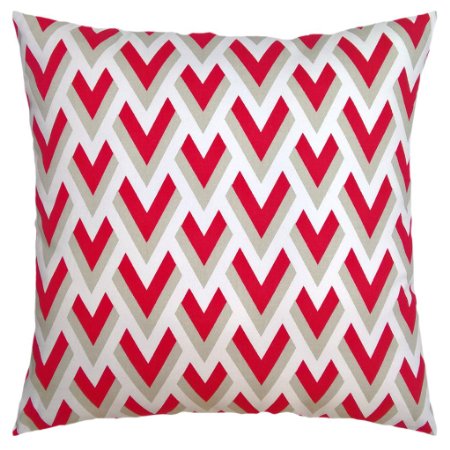 JinStyles® Cotton Canvas Chevron Spike Accent Decorative Throw Pillow Cover (Christmas Red, Grey, White, Square, 1 Cushion Sham for 20 x 20 Inserts)