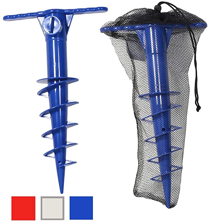 Deluxe Beach Umbrella Sand Anchor | Sand Auger | Umbrella Holder for Strong Winds | One Size Fits All w Mesh Carry Bag