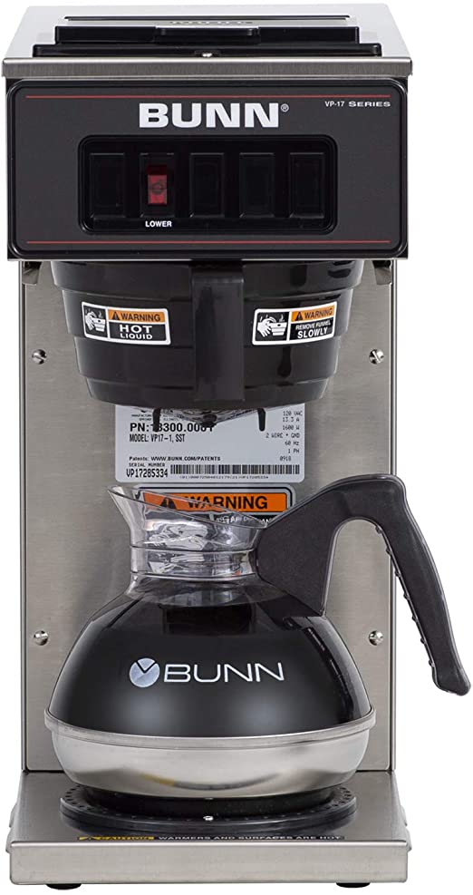 BUNN 13300.0001 VP17-1SS Pourover Coffee Brewer with 1 Warmer, Stainless Steel (120V/60/1PH)