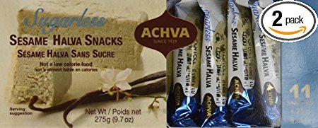Achva Sugar Free SESAME Halva Snack Kosher Mini Bars 2 Packs, 11 Snacks, N.W. 9.7oz each pack