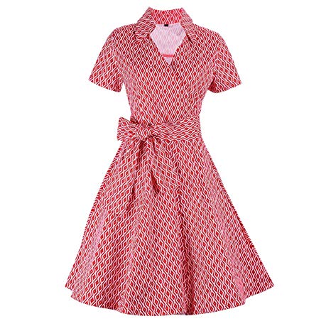 Samtree Womens Polka Dot Dresses,50s Style Short Sleeves Rockabilly Vintage Dress