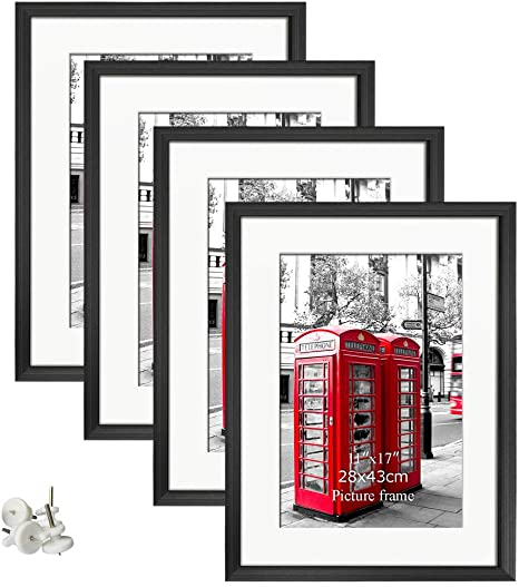 Giftgarden 16x20 Poster Frames Set of 4, Display Photos 11x17 with Mats or 16 x 20 Without Mats Black Picture Frame for Wall Decor