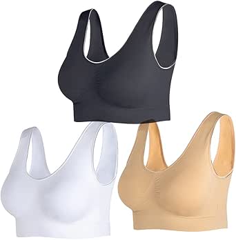 Lemef 3-Pack Seamless Sports Bra Wirefree Yoga Bra with Removable Pads for Women