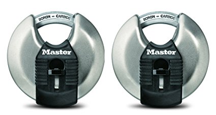 Master Lock Padlock, Magnum Stainless Steel Discus Lock, 2-3/4 in. Wide, M40XT (Pack of 2-Keyed Alike)