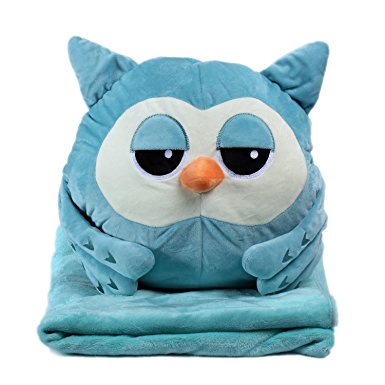 KOSBON 3 In 1 Cute Cartoon Plush Stuffed Animal Toys Throw Pillow Blanket Set with Hand Warmer Design.