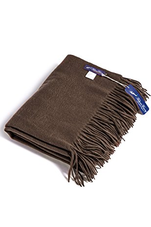 Fishers Finery - Fringe Throw Blanket - 100% Pure Cashmere - Brown