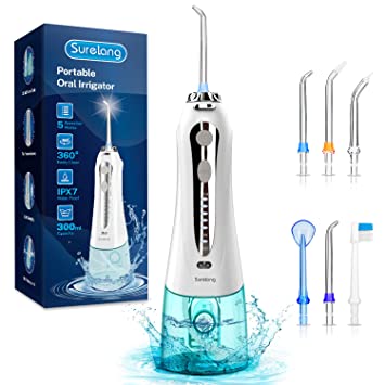 Cordless Water Flosser, Water Pik Dental Oral Irrigator with IPX7 Waterproof 5 Modes and Detachable Water Tank, Portable Water Pick Teeth Cleaner for Home and Travel