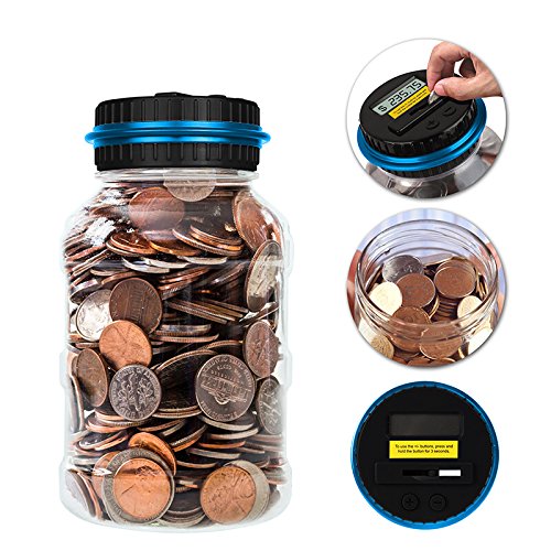 Coin Piggy Bank Saving Jar, Winnsty Digital Coin Counter with LCD Display Large Capacity Money Saving Box for All US Coins