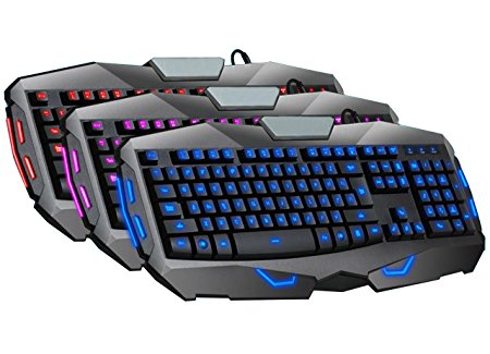 Superbpag 3 Color Changeable Led Backlit USB Wired Gaming Keyboard with 19 Anti Ghosting Key for Mac and Windows ,Black