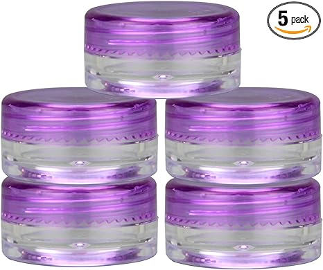 Importer520 3g Cosmetic Sample Containers - Clear Plastic Sample Containers with Screw Cap Lid, Reusable Empty Sample Jars with Lids, for Creams, Lotions and Lip Balm 5-Count (purple)