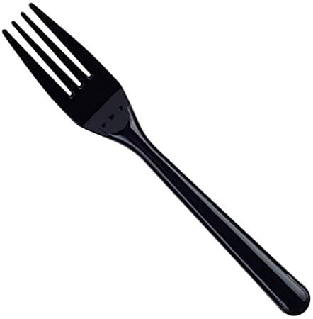 Thali Outlet - 100 x Black Plastic Forks Re-usable Dessert Dinner Starter Cutlery