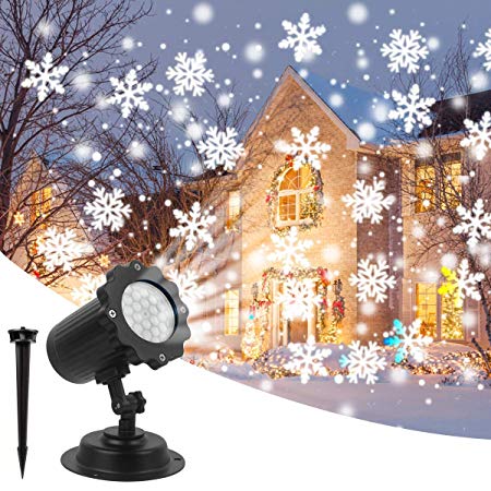 Christmas Projector Lights, Amicool Outdoor Halloween Projector Lights Waterproof LED Rotating Night Lights Snowflake Spotlight with 16 Slides for Thanksgiving Party Garden Decoration