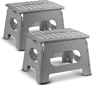 Handy Laundry Folding Lightweight Step Stool is Sturdy Enough to Support Adults and Safe Enough for Kids. Opens Easy with One Flip. Great for Kitchen, Bathroom or Bedroom. (Grey | 2-Pack)