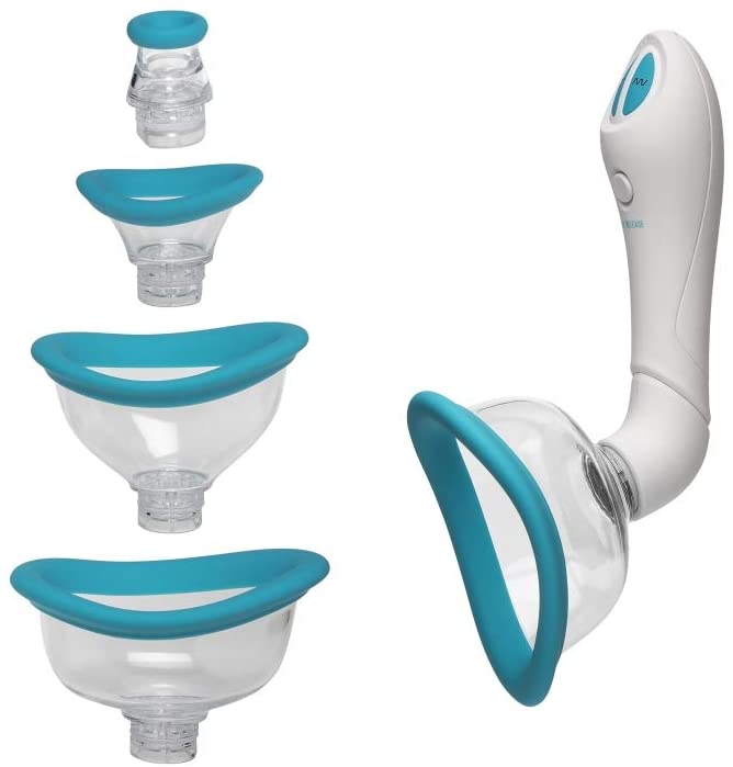 Doc Johnson Bloom - Intimate Body Pump - Automatic - Vibrating - Rechargeable - 4-in-1 Interchangable Set - Heightens Sensitvity, Sky Blue/White
