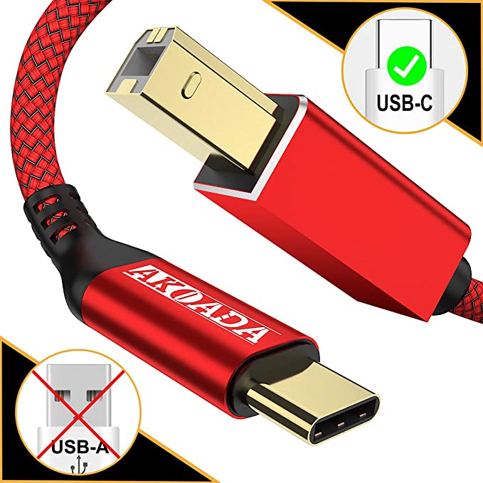 Printer Cable, AkoaDa USB C to USB B Male Scanner Cord Compatible with MacBook Pro, Google Chromebook Pixel,HP Canon Printers, 2018 MacBook Pro,MacBook Air and More Type-C Devices/Laptops(10ft Red)