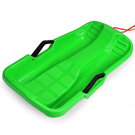 Odoland Winter durable Plastic snow Sled in boat shape Snow Sledge for child and adult Outdoor Pulling Snow board Snow Seats Integrated brake handle 64*36*14CM/25*14*5.5 inch (Green)