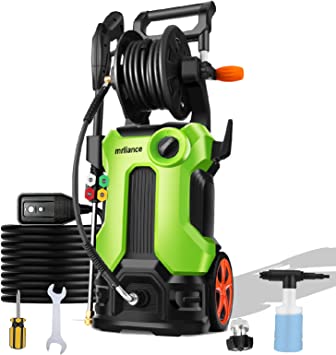 mrliance Electric Pressure Washer 2.1GPM High-Pressure Power Washer Machine with Hose Reel, 4 Spray Tips, Soap Bottle, 1800W Car Washer, Pressure Cleaner for Fences Patios (Green)