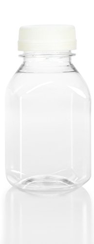 (24) 8 oz. Clear Food Grade Plastic Juice Bottles 8 Oz with Caps (24/pack) (White Lids)