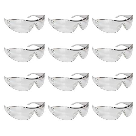 Kurtzy 12 Pcs Safety Glasses Pack of Clear Safety Goggles - Protective Glasses Eyewear Eyeglasses for Eye Protection with Clear Plastic Lenses- Bundle Set - Comfortable Fit