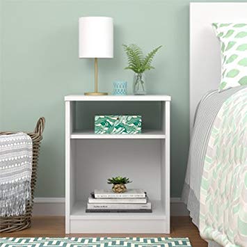Mainstays Nightstand Features Open Top Shelf and Bottom Cubby (No USB, White)