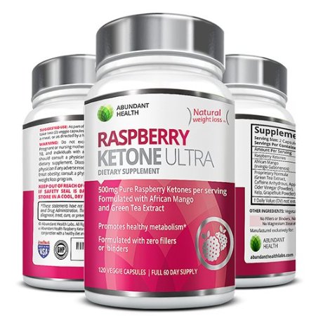 Raspberry Ketone ULTRA - 500MG Pure Raspberry Ketones per Serving with African Mango and Green Tea Extract for Weight Loss Maximum Strength Blend - No Fillers or Binders Non-Stimulating Dietary Supplement - 120 Vegetarian Capsules - Full 60 Day Supply - Manufactured in the USA in an FDA Approved GMP Certified Laboratory exclusively for Abundant Health