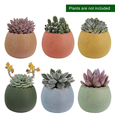 6 Pcs 2.75 Inches Ceramic Pots, Colorful Cute Egg Shell Mini Ceramic Succulent Bonsai Pots with a Hole Cute Gifts - Pack of 6