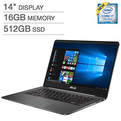 ASUS ZenBook UX430UQ 14.0" FHD Nano-Edge bezel Ultra-Slim Laptop ( Intel Core i7-7500U Processor 2.7GHz, 16GB DDR4 RAM, 512GB SSD, 2GB NVIDIA GeForce 940MX, Backlit keyboard, Bluetooth, Windows 10))