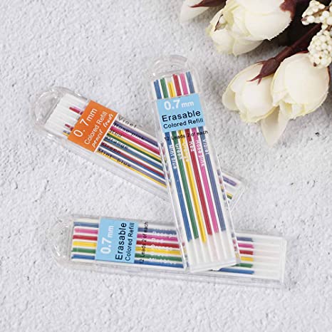 AOWA 6 Boxes 0.7mm Colored Mechanical Pencil Refill Lead Erasable Student Stationary