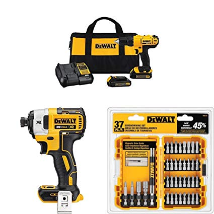 Dewalt DCD771C2 20V MAX Cordless Lithium-Ion 1/2 inch Compact Drill Driver Kit   Speed Impact Driver   Piece Screwdriving Set