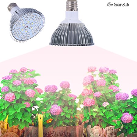 E27 45W Led Grow Light Gianor Full Spectrum Led Grow Bulb 72PCs SMD 5730 Chips Greenhouse Growing and Flowering Lamps for Indoor Garden and Hydroponic Plants(AC 85~265V)