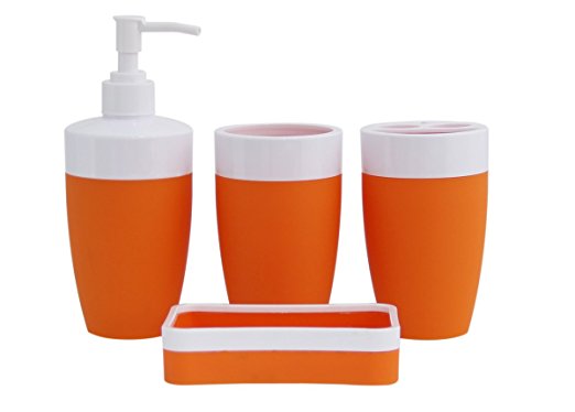 JustNile Plastic Rubber 4-Piece Bathroom Accessory Set - Modern Orange