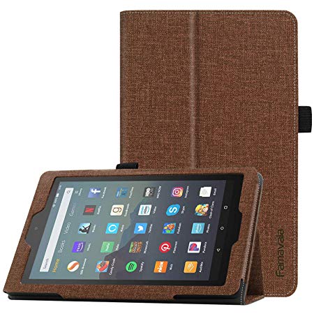 Famavala Folio Case Cover Compatible with 7" Amazon Kindle Fire 7 Tablet (9th Generation, 2019 Release) (ZBrown)