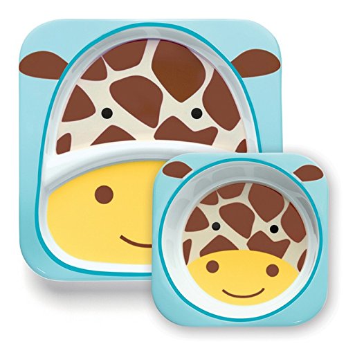 Skip Hop Baby Zoo Little Kid and Toddler Feeding Melamine Divided Plate and Bowl Mealtime Set, Multi Jules Giraffe