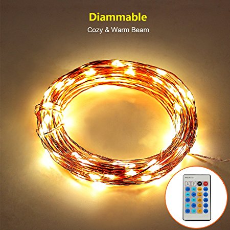 33ft LED String Lights, ThorFire 100 LEDs Copper Wire Lights Flexible Fairy Lights With remote, Warm White, Indoor and Outdoor Starry String Lights for Garden, Patio, Wedding, Tree, Party, Christmas
