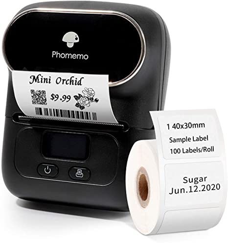 Label Printer Phomemo M110 Mini Bluetooth Label Maker, Thermal Label Printer, Portable Printer, Handheld Printer, Suitable for Clothing, Supermarket, Retail etc, Compatible for Android & iOS, Black