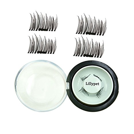 False Magnetic Eyelashes, Lillypet 3D Magnetic False Eyelashes Soft Fake Eyelashes Natural Eye | Mink Eyelashes for Natural Look | Reusable Best Fake Lashes, 1 Pair 4 Pieces