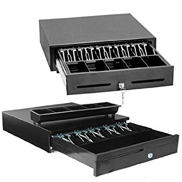 2xhome - Heavy Duty POS Point of Sale/cash Register Rj-12 Key-lock Cash Drawer W/bill & Coin Trays (Black) with 12v, Compatible with Most Major Epson Star Citizen JAY Star Bixolon Printers
