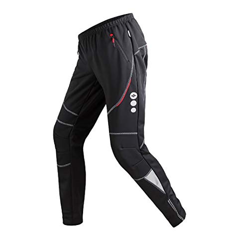 Santic Cycling Trousers Sports Pants Mens Bottoms Windproof Zip Pockets Drawstring Black Running Bike Outdoor