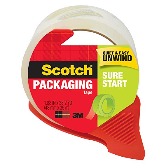 Scotch Sure Start Shipping Tape with Dispenser, 1.88 in. x 38.2 yd., Clear, 1 Dispenser/Pack