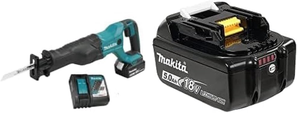 Makita DJR186RTX1 18V LXT Cordless Variable Speed Reciprocating Saw Kit with Battery (5.0 Ah), Rapid Charger & Tool Bag with Makita 196675-2 18V Li-Ion Battery BL1850B