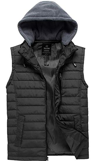 Wantdo Men's Puffer Vest Quilted Warm Sleeveless Winter Jacket with Removable Hood