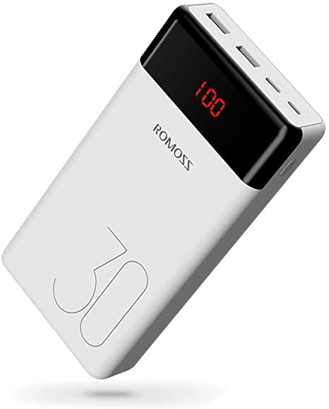 ROMOSS 30000mAh Power Bank LT30, 2 Outputs & 2 Inputs Fast Charge Portable Charger, Type-C External Battery Pack Compatible with iPhone 11, iPhone Xs Max, iPhone 7, iPad Pro, Samsung S20 and More