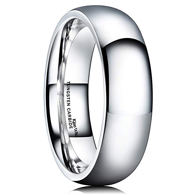 King Will Basic Men's 8mm Classic High Polished Comfort Fit Domed Tungsten Metal Ring Wedding Band