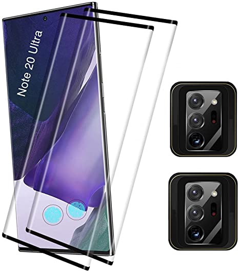 2 Pack Galaxy Note 20 Ultra Screen Protector   2 Pack Camera Lens Protecto ,Ultrasonic Fingerprint Compatible / No Bubbles / 9H Scratch-Resistant HD Clear 3D Curved Tempered Glass Screen Protector for Samsung Galaxy Note 20 Ultra 5G (6.9")