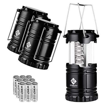 Etekcity Portable LED Camping Lantern and Flashlight with AA Batteries for Camping, Hiking, Reading, Hurricane, Power Outage (Black, Collapsible) (CL10)