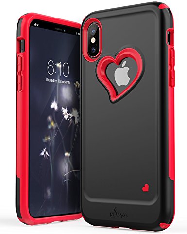 iPhone X Case, Vena [vLove] Heart Shape | Dual Layer Protection, Hybrid Bumper Cover Case for Apple iPhone X, iPhone 10 - Metallic Black/Bright Red